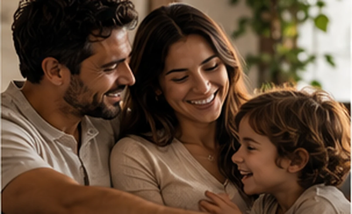 Familiares conversando e convivendo em um ambiente doméstico acolhedor.